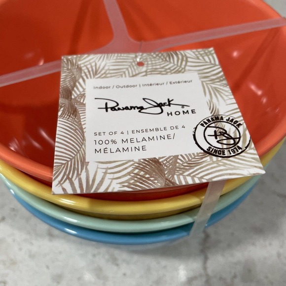 SET 4 BRIGHT MULTI Color Salad Cereal Bowls Melamine Panama Jack Fiesta Bahama - Picture 3 of 12